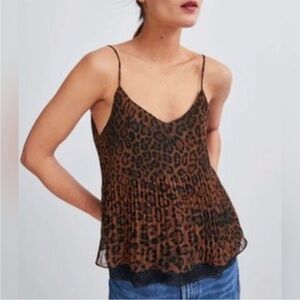 ZARA brown/ black animal print camisole. Leopard 🐆 print with lace. Large